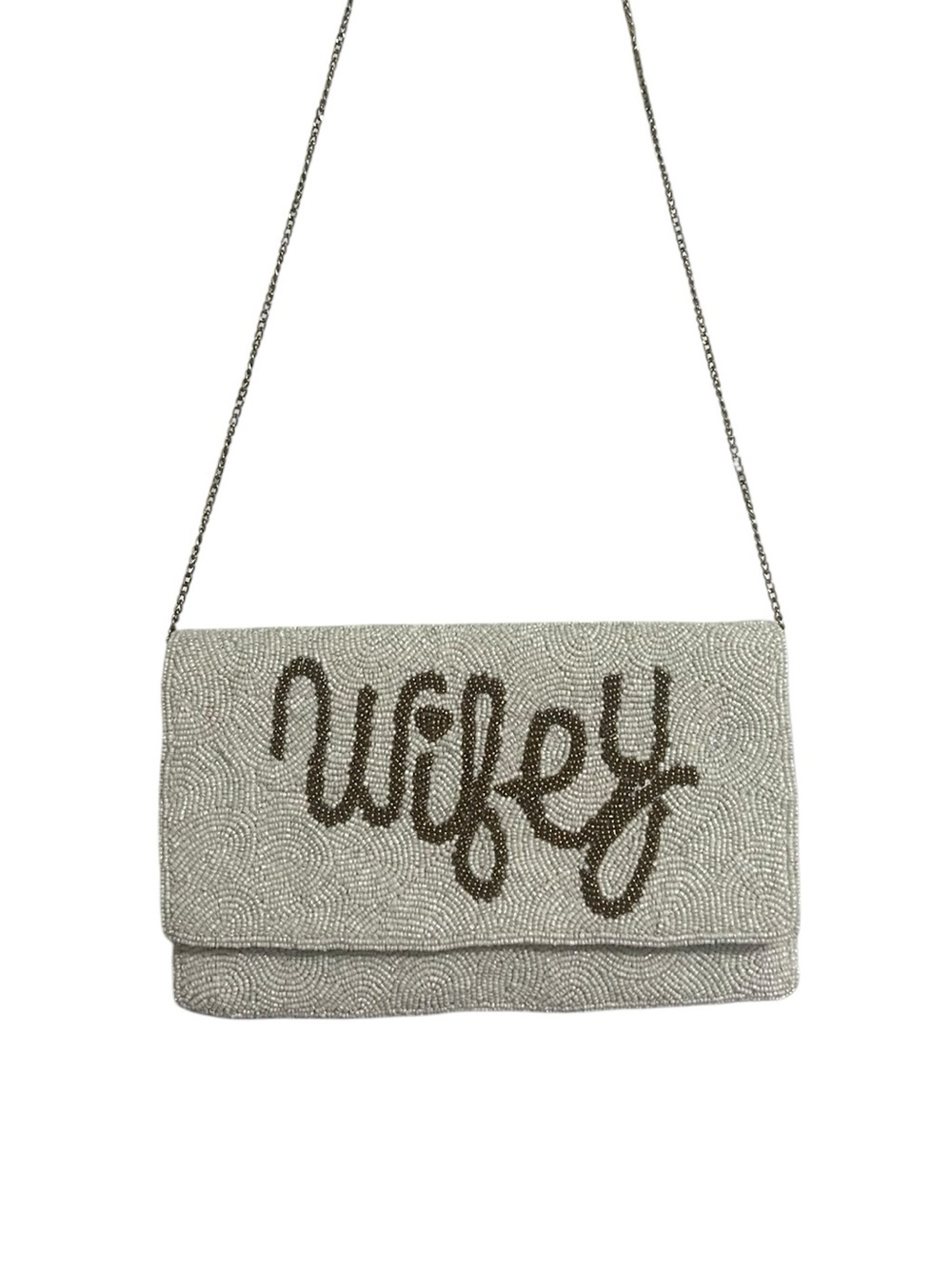 Wifey Beaded Crossbody Clutch with Gold chain